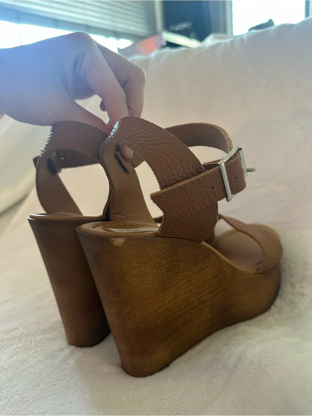 Steve Madden Belma Wedge Sandals Tan Leather
